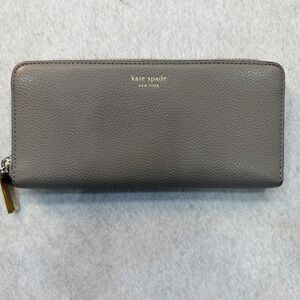 Kate Spade New York Grey Pebbled Leather Zip Around Continental Wallet